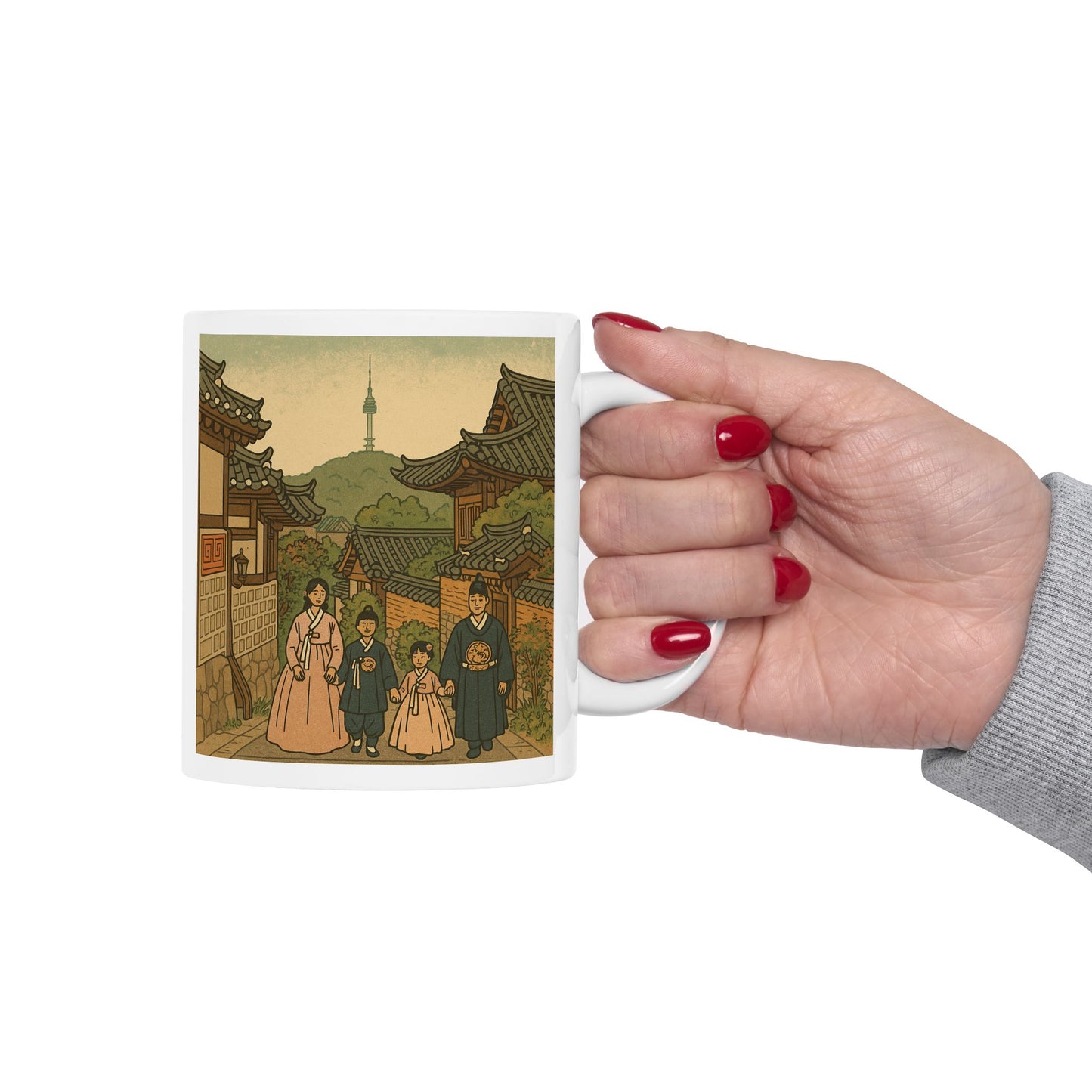 Hanbok Family in Bukchon Hanok Village Aesthetic Mug