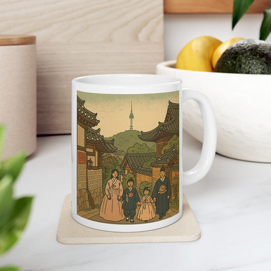 Hanbok Family in Bukchon Hanok Village Aesthetic Mug